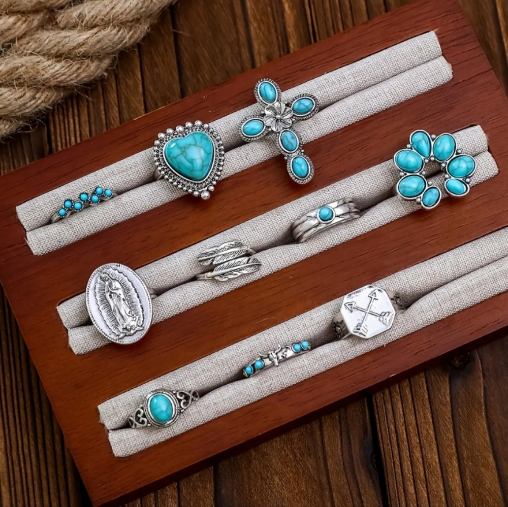 10 Pcs Turquoise Rings - Picture 2 of 4